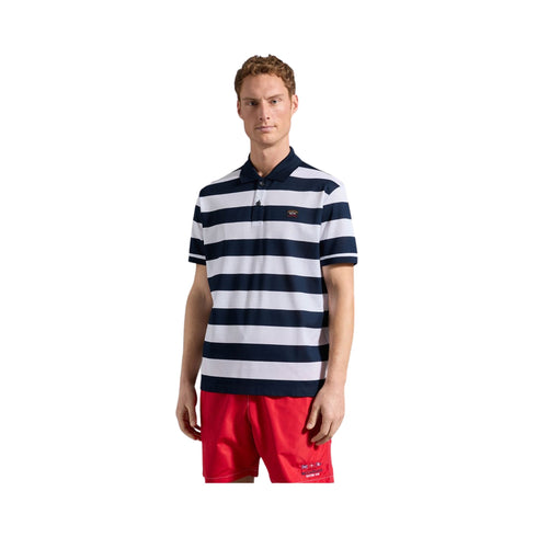 Polo Uomo Iconica a righe con badge Blu bianco PAUL & SHARK- Francavilla Moda